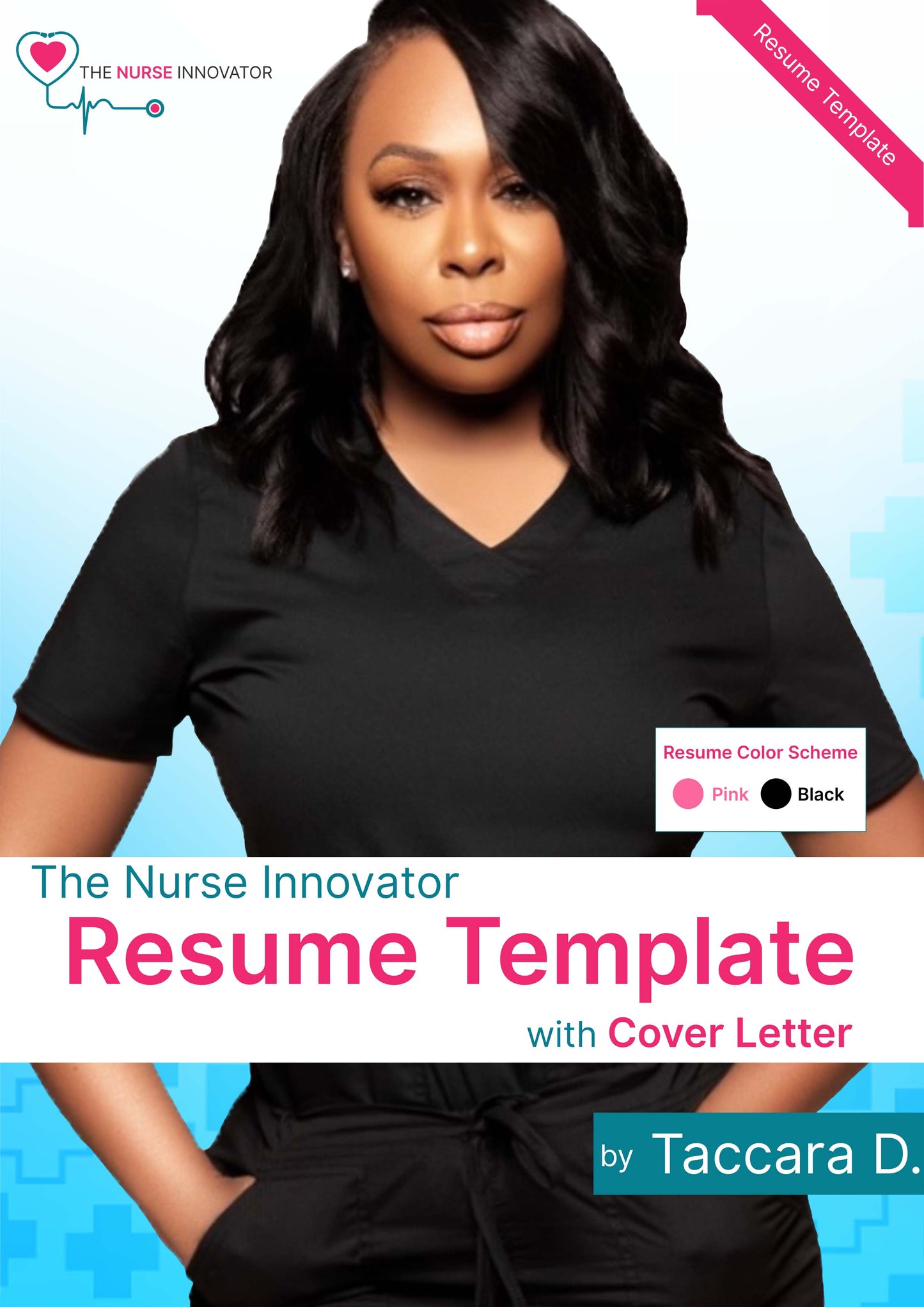The Nurse Innovator Resume Template with Cover Letter - Pink/ Black